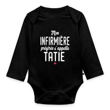 mon infirmière préférée s'appelle tatie humour - Body Bébé bio manches longues - noir - Devant
