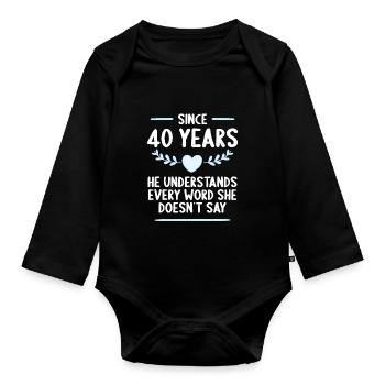 40 ans de mariage 40 ans - Body Bébé bio manches longues - noir - Devant