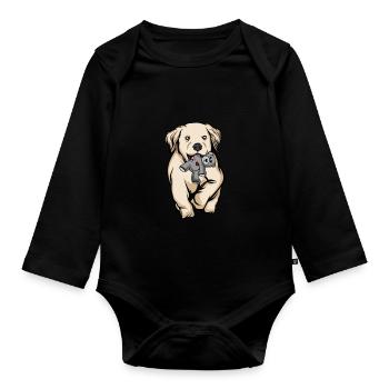 Golden-Retriever | Golden Retriever Kuscheltier - Baby Bio-Langarm-Body - Schwarz - Vorne