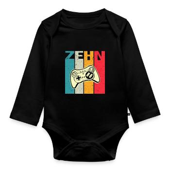 Ich bin schon 10 | 10. Geburtstag Jungen Gaming - Baby Bio-Langarm-Body - Schwarz - Vorne