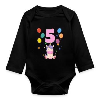 5 anniversaire anniversaire d’enfant 5 ans Licorne - Body Bébé bio manches longues - noir - Devant