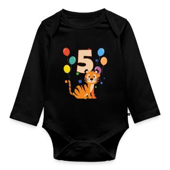 5. Geburtstag Kindergeburtstag 5 Jahre Tiger - Baby Bio-Langarm-Body - Schwarz - Vorne
