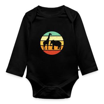 Zoo Besucher Tierfan Geschenk Zoo Giraffe Elefant - Baby Bio-Langarm-Body - Schwarz - Vorne