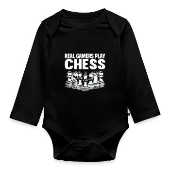 Schach Sprüche - Baby Bio-Langarm-Body - Schwarz - Vorne