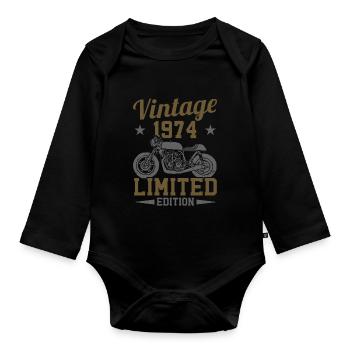 Biker Motorradfahrer Motorrad Geboren In 1974 - Baby Bio-Langarm-Body - Schwarz - Vorne