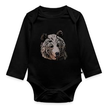 Bear Bear Grizzly Bear Animal Motif Print Artwork - Organic Longsleeve Baby Bodysuit - black - Front