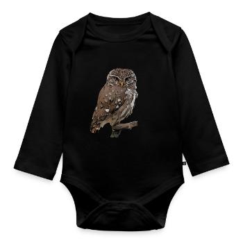 Owl Owl Bird Animal Motif Print print - Organic Longsleeve Baby Bodysuit - black - Front