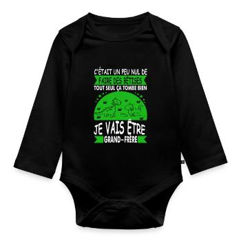 Futur Grand Frère Drôle Annonce Dinosaure Bêtises - Baby Bio-Langarm-Body - Schwarz - Vorne