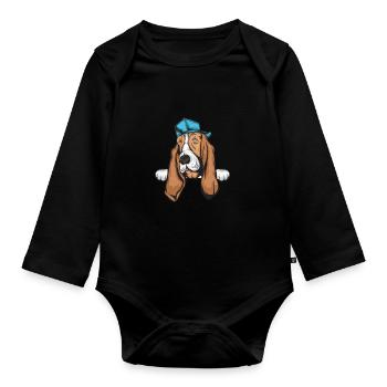 Basset Hound - Baby Bio-Langarm-Body - Schwarz - Vorne