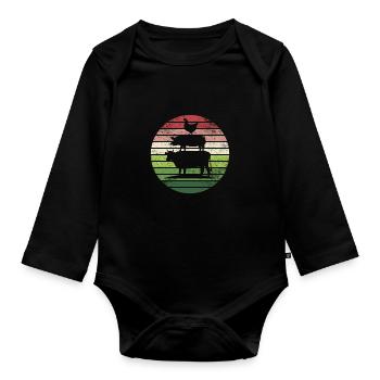 Farm Animals Cow Beef Pig Chicken Rooster Farmer - Organic Longsleeve Baby Bodysuit - black - Front