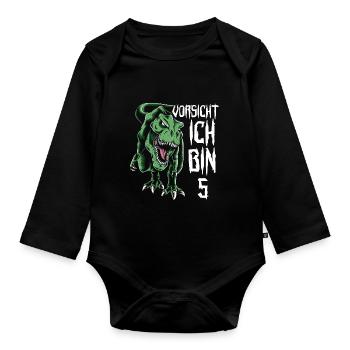 Dinosaurier 5 Geburtstag Deko ich bin 5 Dino Junge - Baby Bio-Langarm-Body - Schwarz - Vorne