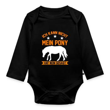 Pony Pferd Pony Ponybesitzer - Baby Bio-Langarm-Body - Schwarz - Vorne