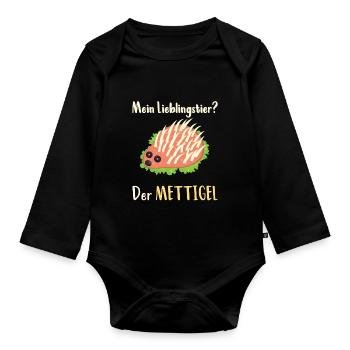 Mettigel aus Mett für Mettbrötchen - Baby Bio-Langarm-Body - Schwarz - Vorne