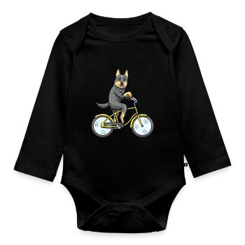 Chien Australien Cattle Dog Avec vélo - Body Bébé bio manches longues - noir - Devant