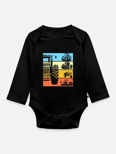 Traktor Retro Traktor Vintage Traktor Geschenk - Baby Bio-Langarm-Body - Schwarz