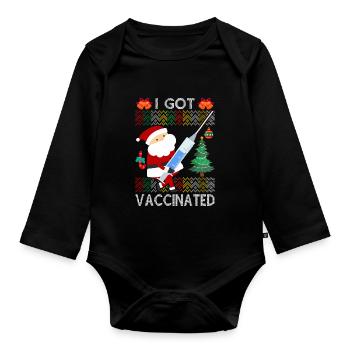 I was vaccinated Christmas sweater Santa Klaus - Organic Longsleeve Baby Bodysuit - black - Front