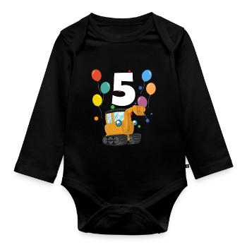 5 anniversaire anniversaire d’enfant 5 ans pelle - Body Bébé bio manches longues - noir - Devant