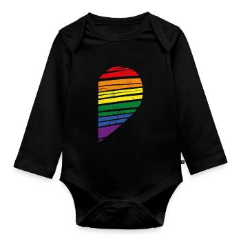 LGBT-HERZ Schwul Lesben Pride LBGT Flagge Homosex - Baby Bio-Langarm-Body - Schwarz - Vorne