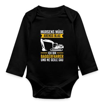 Baggerfahrer Tiefbau Bagger - Baby Bio-Langarm-Body - Schwarz - Vorne