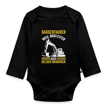Baggerfahrer Bauleiter Bagger - Baby Bio-Langarm-Body - Schwarz - Vorne