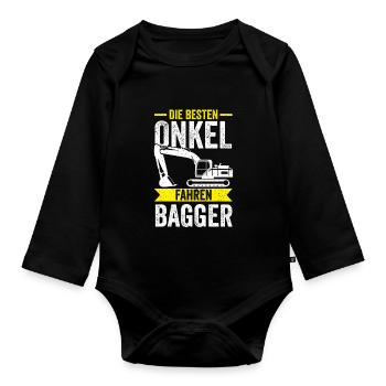 Baggerfahrer Onkel Baggern Bagger - Baby Bio-Langarm-Body - Schwarz - Vorne
