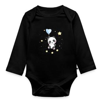 Space Panda With Stars - Organic Longsleeve Baby Bodysuit - black - Front