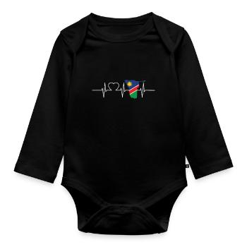 Namibia Herzschlag Flagge Vintage Namibia - Baby Bio-Langarm-Body - Schwarz - Vorne