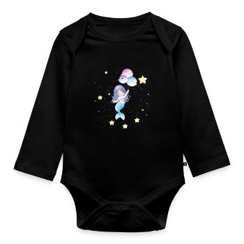Space Mermaid Floating With Balloons - Organic Longsleeve Baby Bodysuit - black - Front