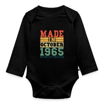 1965 Geburtstag Oktober Vintage Spruch - Baby Bio-Langarm-Body - Schwarz - Vorne