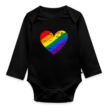 Rainbow Heart - Baby Bio-Langarm-Body - Schwarz - Vorne