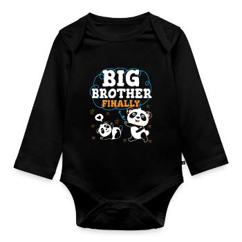 Finally Big Brother Big Bro - Organic Longsleeve Baby Bodysuit - black - Front