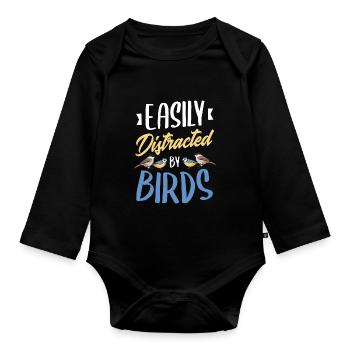 L’oiseau regarde bizarrement - Body Bébé bio manches longues - noir - Devant