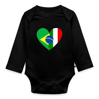 Drapeau Coeur Brasil Italia Drapeau - Body Bébé bio manches longues - noir - Devant
