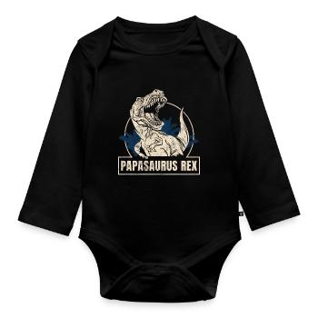 Papasaurus Rex for men dinasor papa saurus - Baby Bio-Langarm-Body - Schwarz - Vorne