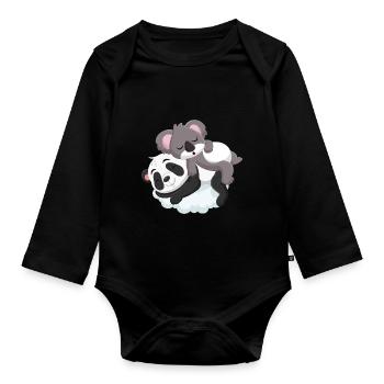 Koala und Panda kuscheln - Baby Bio-Langarm-Body - Schwarz - Vorne