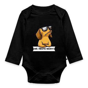 Sturer Dackel Hund lustig Teckel - Baby Bio-Langarm-Body - Schwarz - Vorne