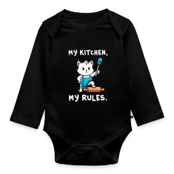 Cat My Kitchen My Rules Bake Gift - Organic Longsleeve Baby Bodysuit - black - Front