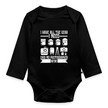 Photographe Photographie Appareil photo Photographe Cadeau - Body Bébé bio manches longues - noir - Devant