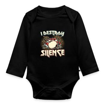 I Destroy Silence Drums - Organic Longsleeve Baby Bodysuit - black - Front