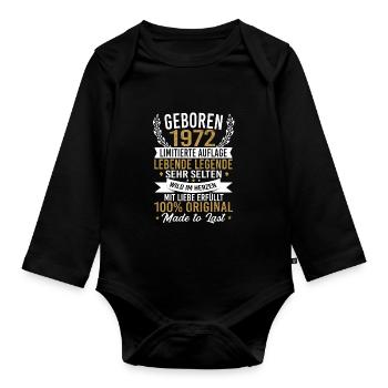 Geboren 1972 - Baby Bio-Langarm-Body - Schwarz - Vorne