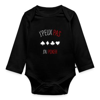 jpeux pas j ai poker - cadeau anniversaire - Body Bébé bio manches longues - noir - Devant