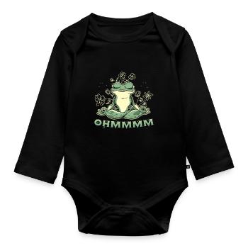 Ohmmm Meditating Frog Yoga Meditation Namaste - Organic Longsleeve Baby Bodysuit - black - Front