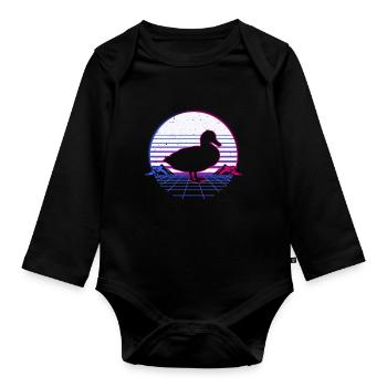Retro Vintage Retrowave Duck Animal - Organic Longsleeve Baby Bodysuit - black - Front