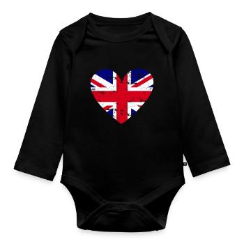 Drapeau Coeur Drapeau britannique - Body Bébé bio manches longues - noir - Devant