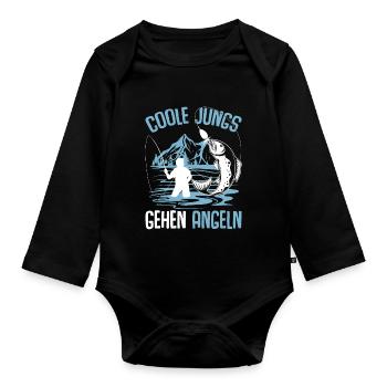 Coole Jungs gehen Angeln Angler Fischer - Baby Bio-Langarm-Body - Schwarz - Vorne