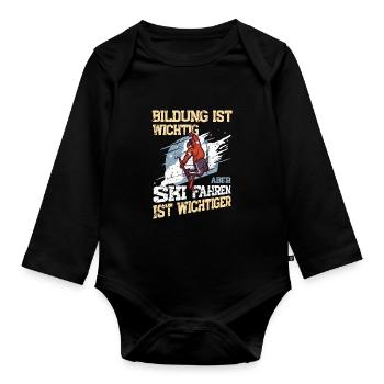 Ski fahren Skifahren Skifahrer Schi wichtiger - Baby Bio-Langarm-Body - Schwarz - Vorne