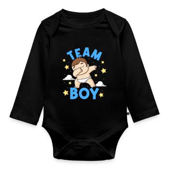 Team Boy Gender Reveal - Organic Longsleeve Baby Bodysuit - black - Front