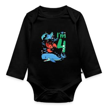 I'm 4 Children's Birthday Sea Creatures Birthday - Organic Longsleeve Baby Bodysuit - black - Front