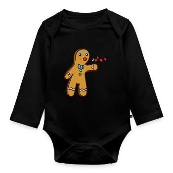 Lebkuchenmann Partnerlook Pärchen Weihnachten - Baby Bio-Langarm-Body - Schwarz - Vorne