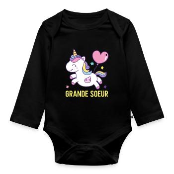 Große Schwester Einhorn - Baby Bio-Langarm-Body - Schwarz - Vorne